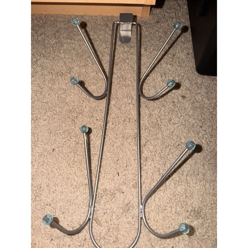 Silver Metal Over The Door 4 Hook Hanger Rack Coat Towel Robe Organizer Scarf